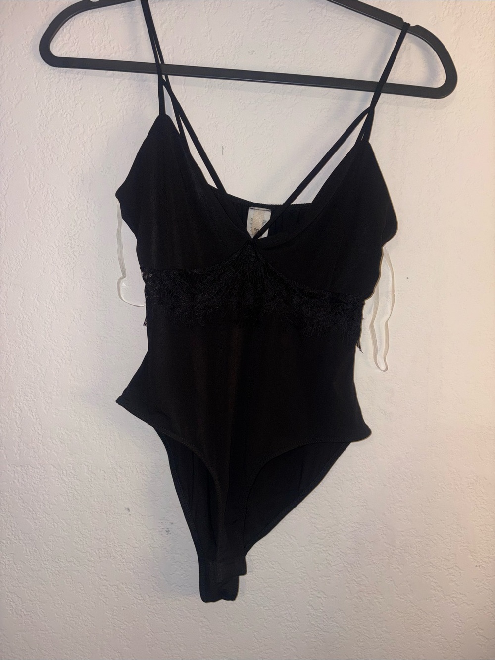 Black Lace-Trim Spaghetti Strap Bodysuit